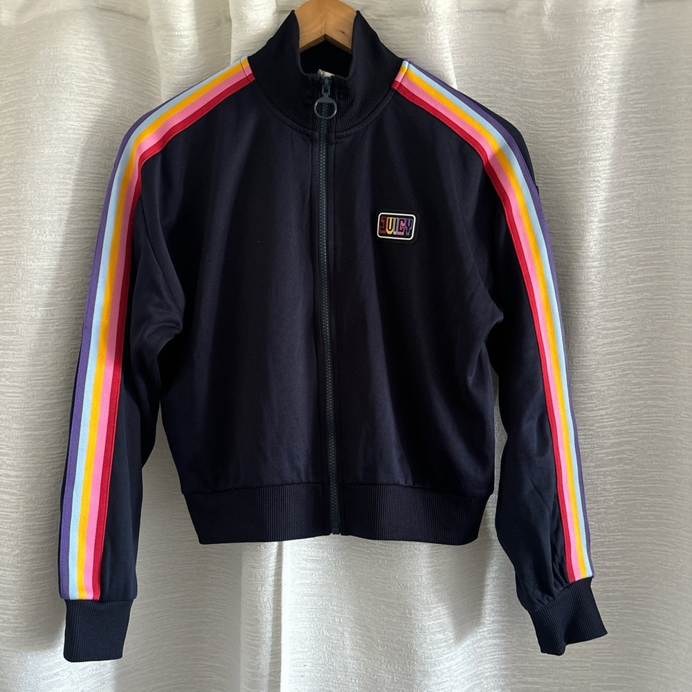 Juicy Couture Navy Track Jacket with Rainbow Stripes